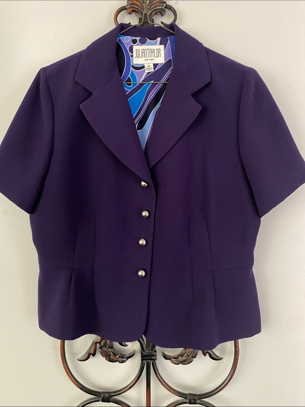 Julian Taylor Deep Purple Short-Sleeve Blazer